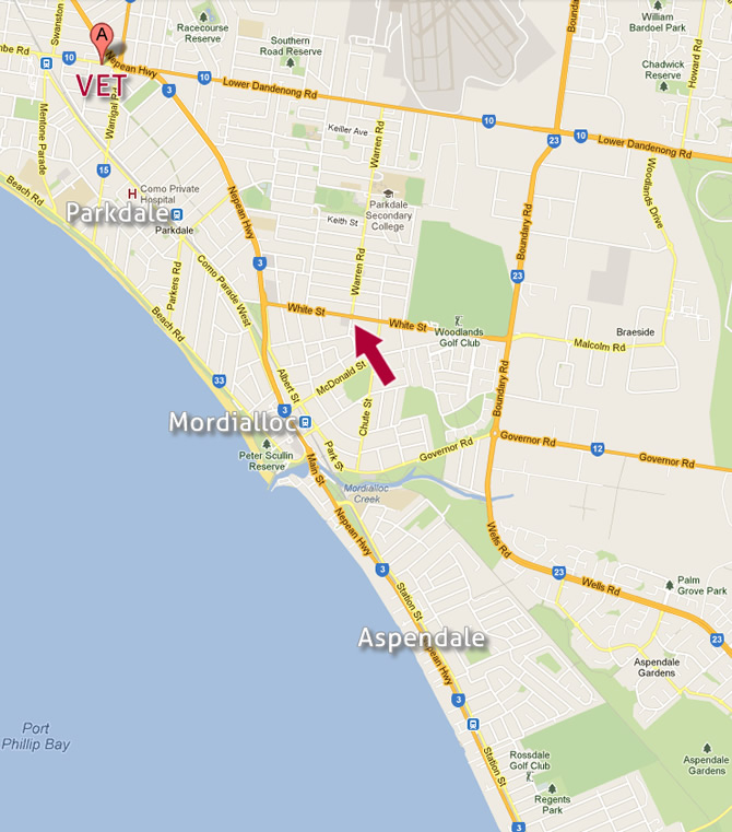 Map of Vet near Parkdale, Mordialloc & Aspendale